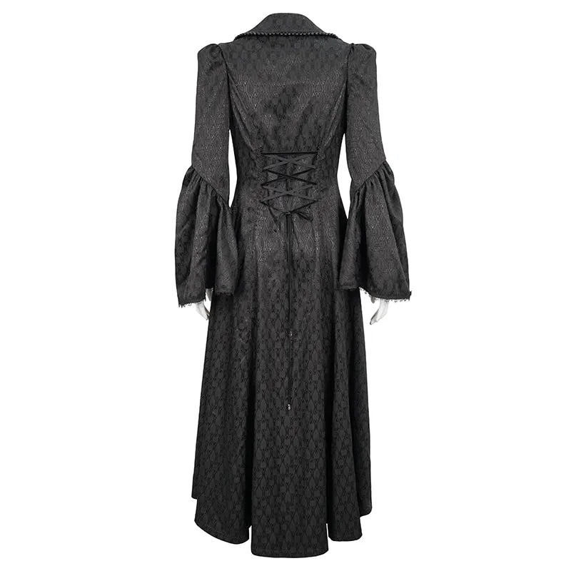 ECT012 GOTHIC women black jacquard thin long coat