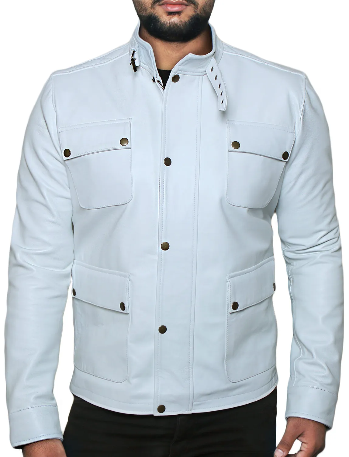 Leather Jackets Hub Mens Genuine Lambskin Leather Jacket (Black, Officer Jacket) - 1501024